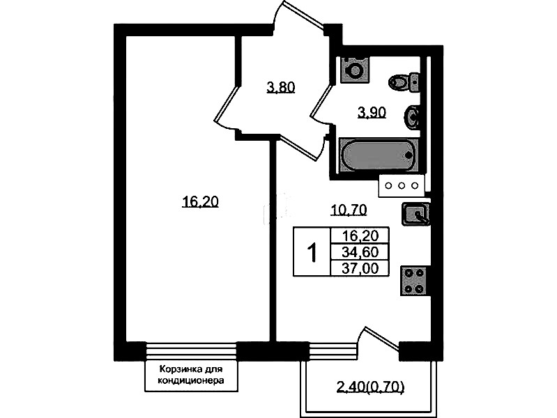 1-комнатная квартира 35.3 м², 5/7 эт., ЖК «Курортный квартал»
